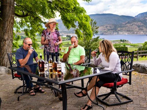 maple leaf spirits patio tasting with views of Okanagan Lake