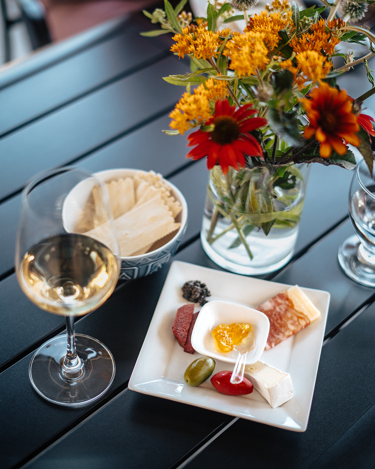 Wine Tasting and Small Bite experience offered in the Summer months at Meyer Family Vineyards