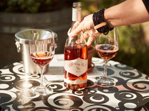 Elephant Island Winery rose bottle and glasses