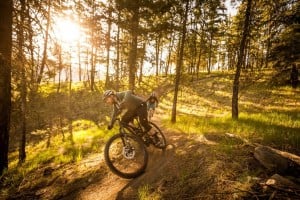 Women riding a mountain bike on the trails