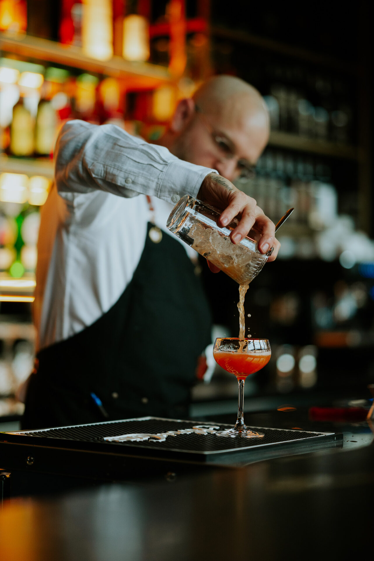 Pouring a cocktail at OROLO