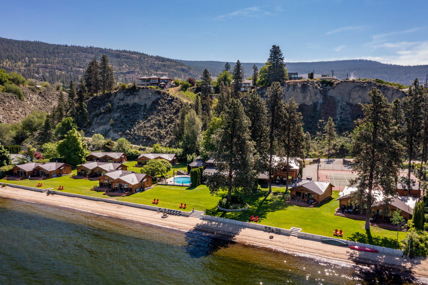 sandy beach lodge aerial view beach