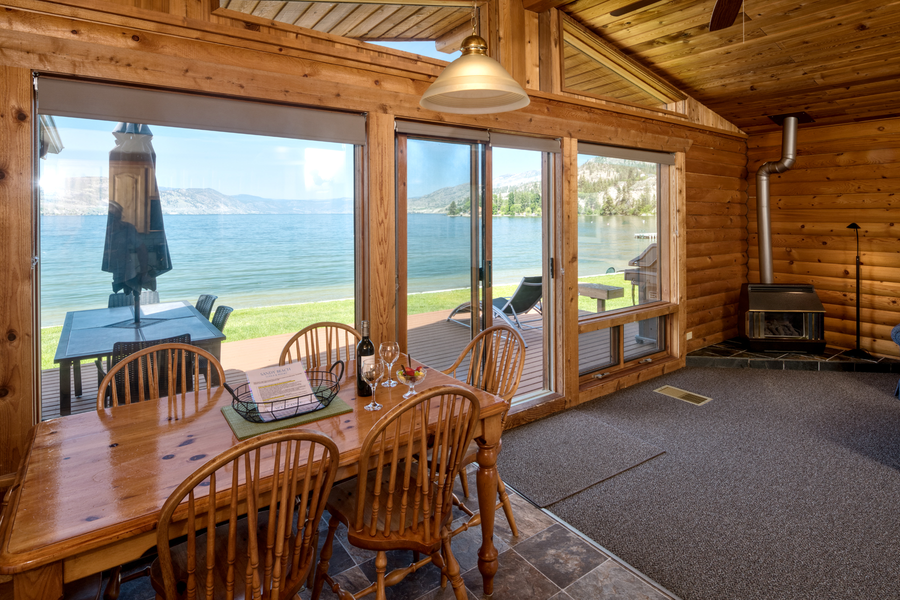 sandy beach lodge cabin lake views from dining and living room