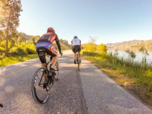 small group riding road bikes along Eastside Road