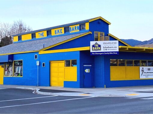 bike barn exterior yellow and blue building