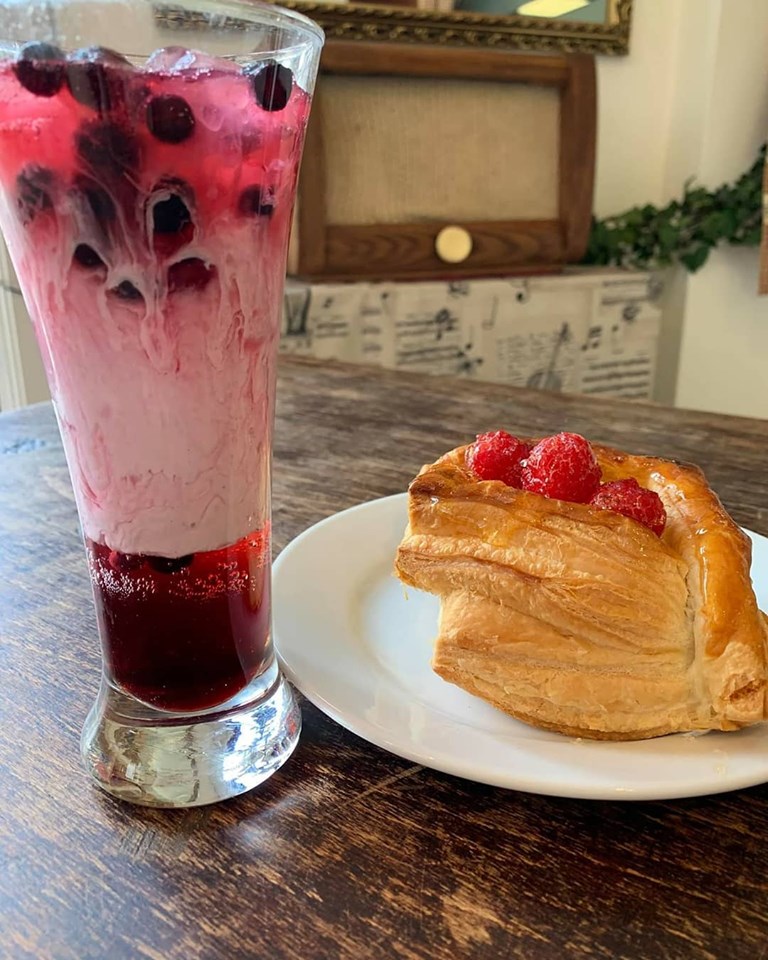 berry smoothie and raspberry pastry from Petrasek Bakery