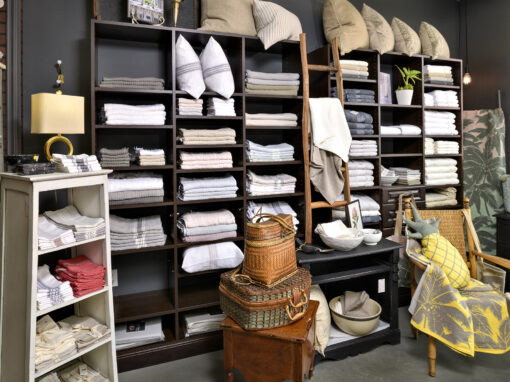 lanyon home shelves with home goods