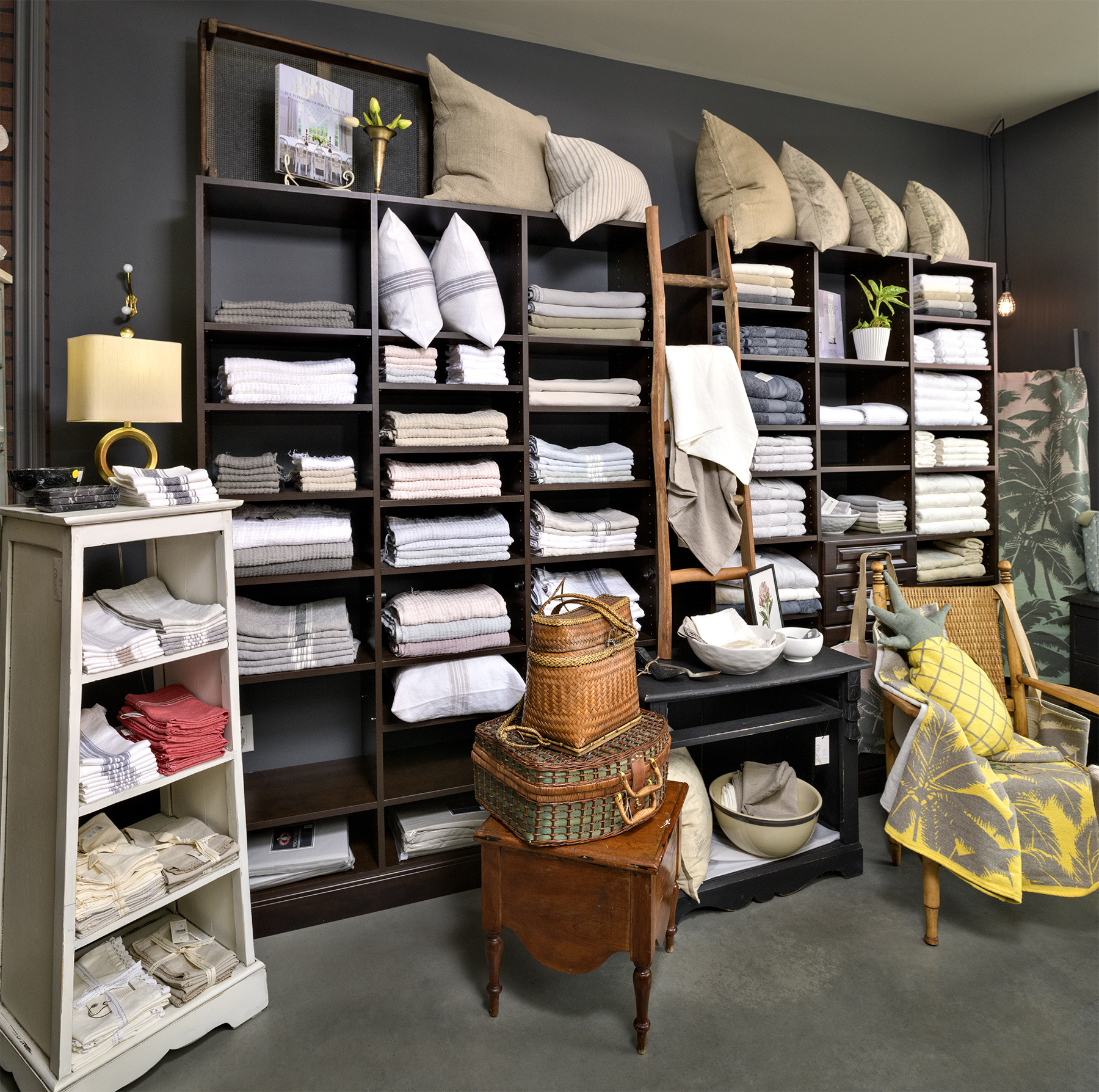 lanyon home shelves with home goods