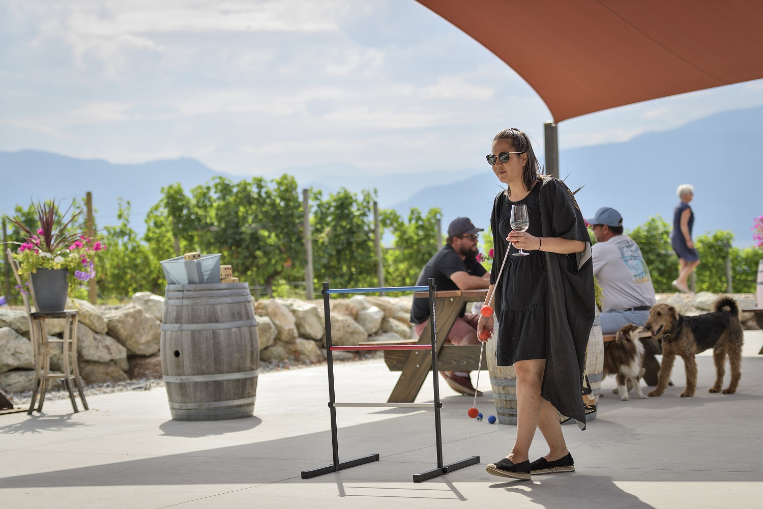 Three Sisters Winery playing a game on the patio