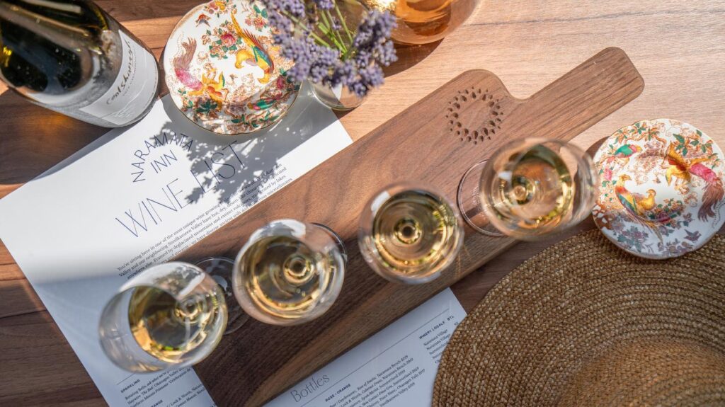 White wine flight on the patio of Naramata Inn