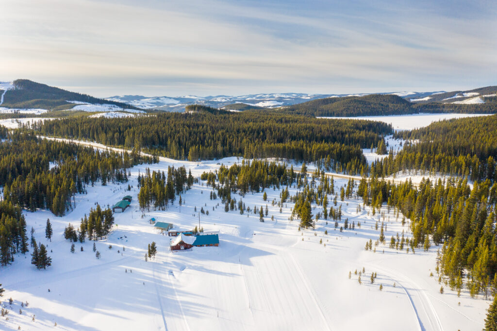 Aerial view of Nickel Plate Nordic Centre lodge