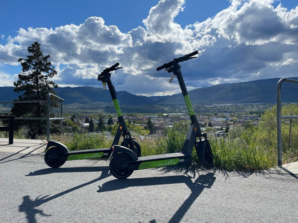 sparrow scooters parked on KVR above penticton