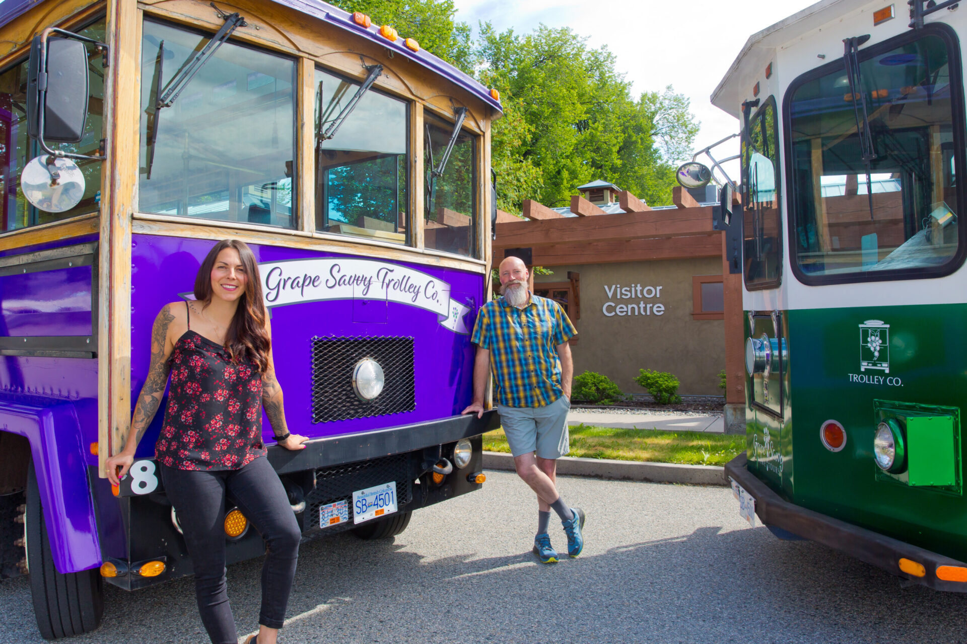 Grape-Savvy-Trolley in front of Penticton Visitor Centre