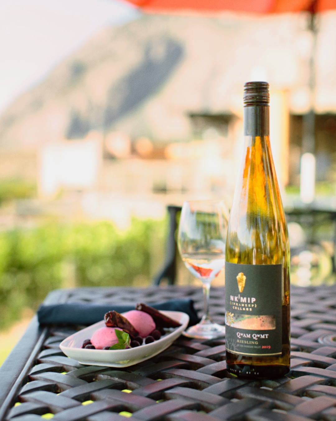 Nk'Mip Cellars wine and food on patio