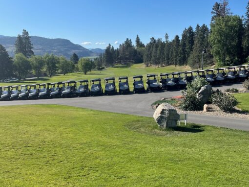 Fairview Mountain golf course lineup of carts ready for a tournament