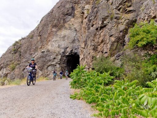 biking out of little tunnel during a biking event on the kvr trail