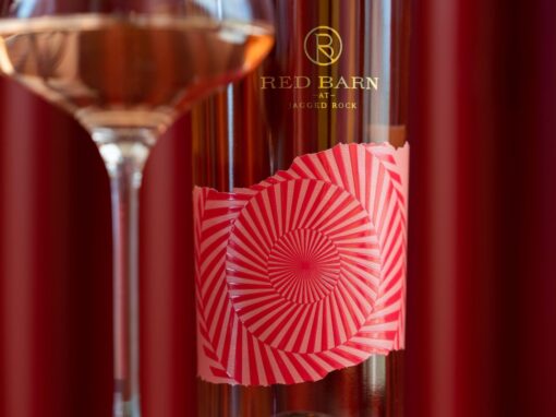 red barn winery rose bottle and glass