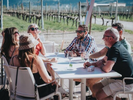 red barn winery people on patio
