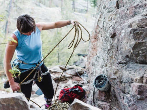 climber getting gear ready at skaha bluffs