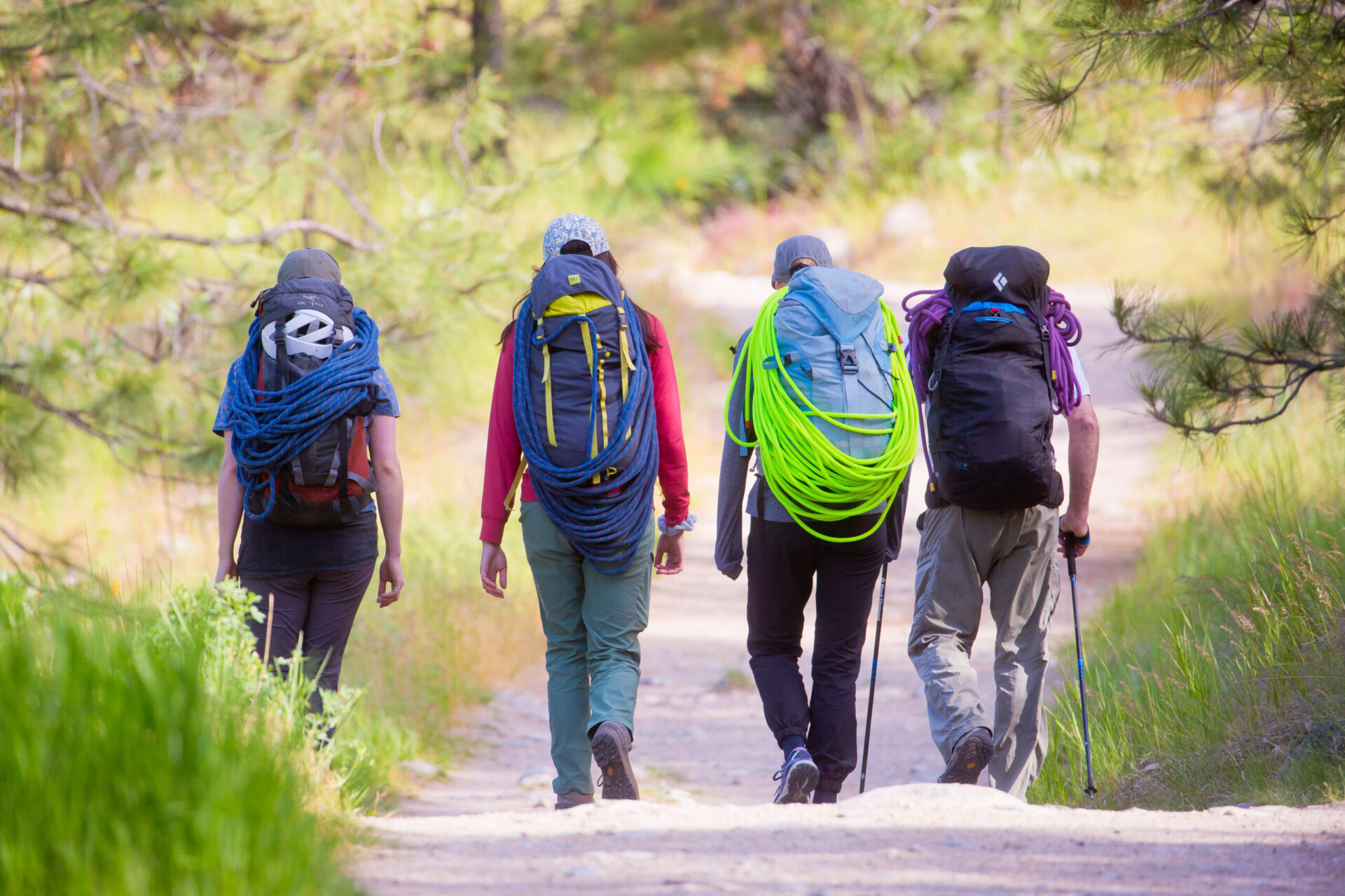 climbers hiking into the skaha bluffs