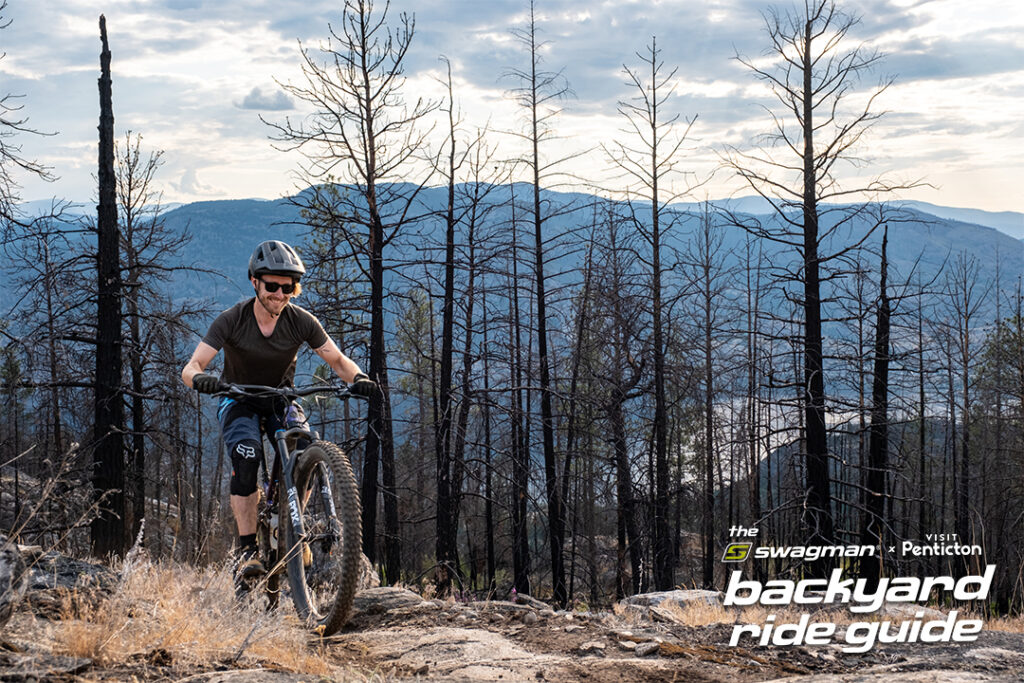 Swagman backyard Ride Guide Skaha Bluffs riding through burned trees