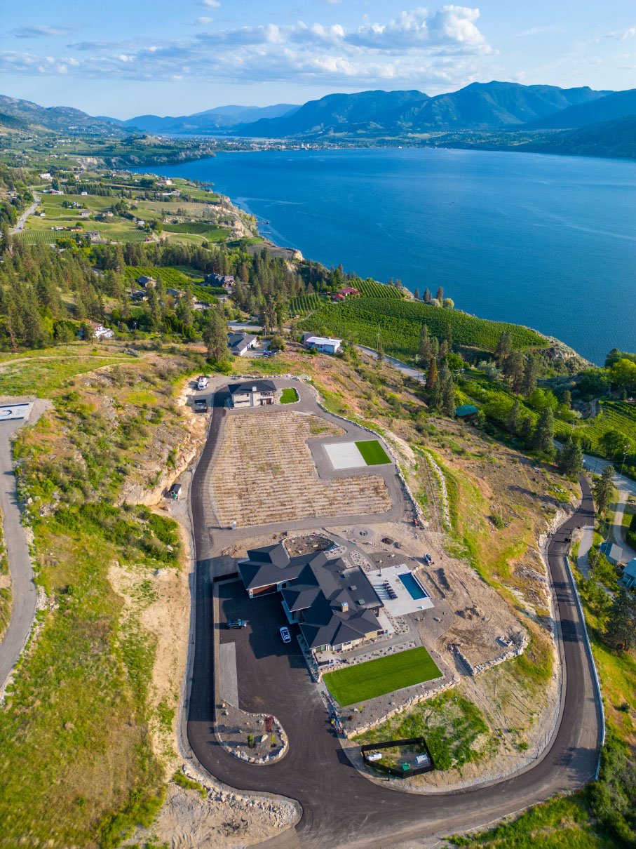Desert Star Estate aerial shot of property overlooking Okanagan Lake