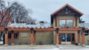 penticton visitor centre building in winter