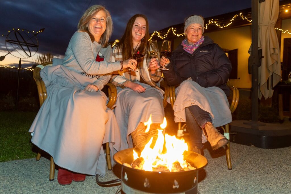 Naramata Bench Winterfest 2023 fire pit at Lake Breeze