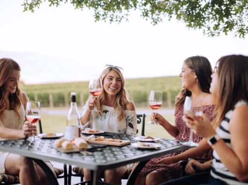 Hester Creek friends on patio with wine