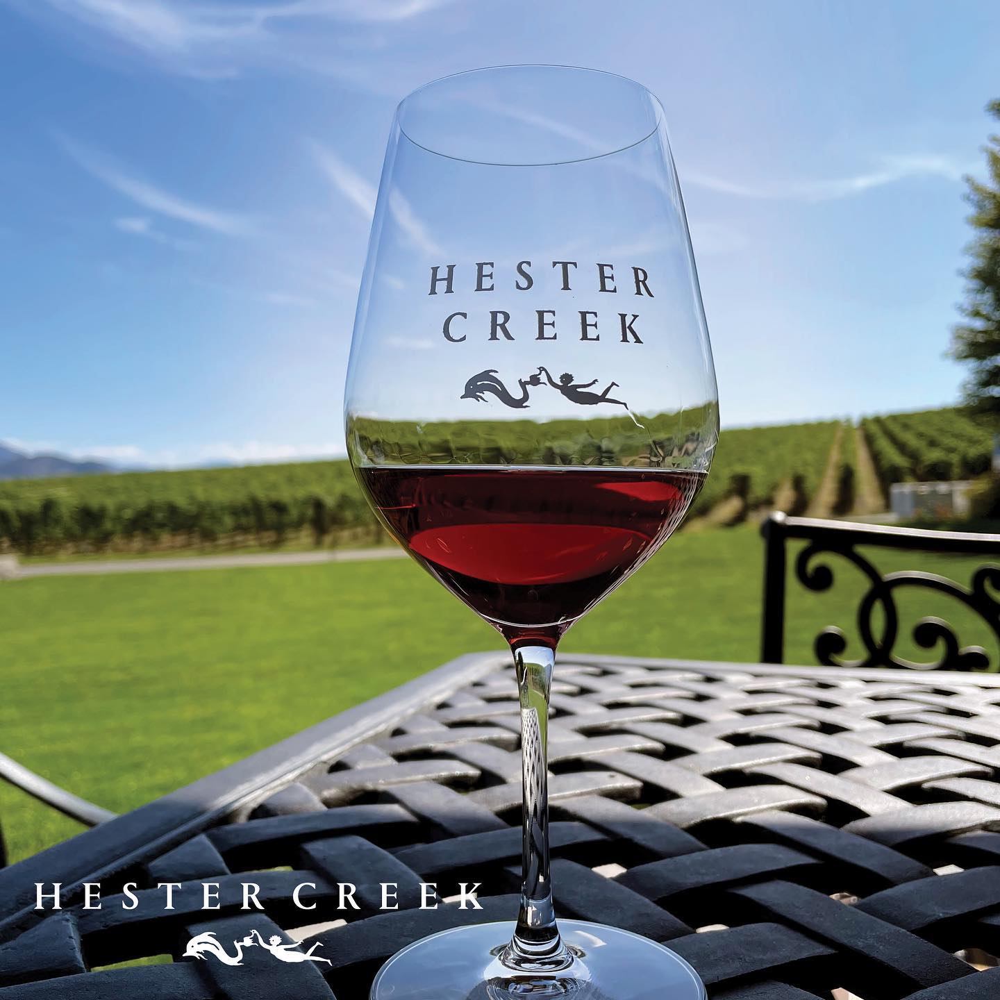 Hester Creek glas of wine on table