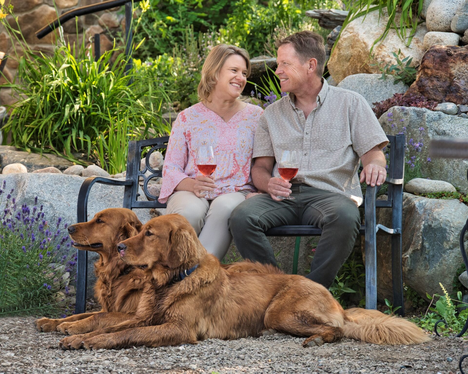 River Stone Estate Winery owners and dogs