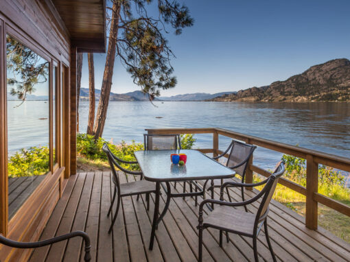 Ponderosa Point cabin patio overlooking skaha lake