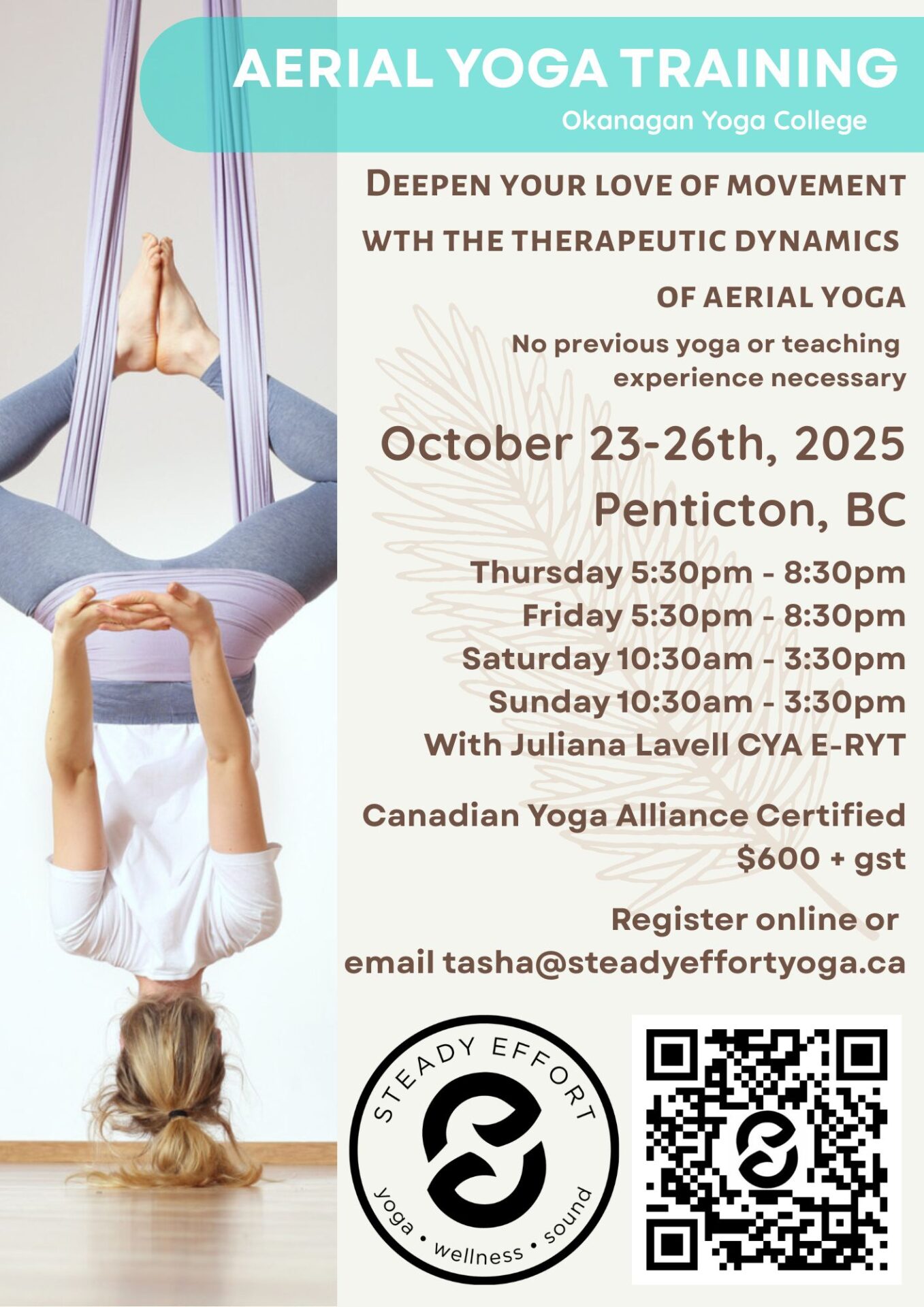 Aerial Yoga training in Penticton at Steady Effort Yoga • Wellness • Sound.
